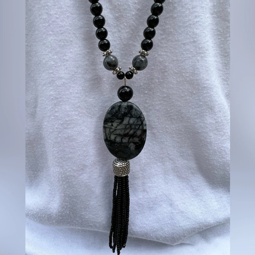 Vintage Black tourmaline & Obsidian necklace - Picture 2 of 3